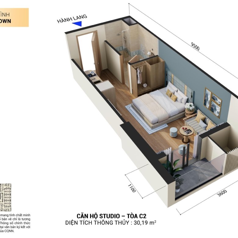Thiết kế 3D mẫu căn Studio tại Sun Centro Town Hạ Long