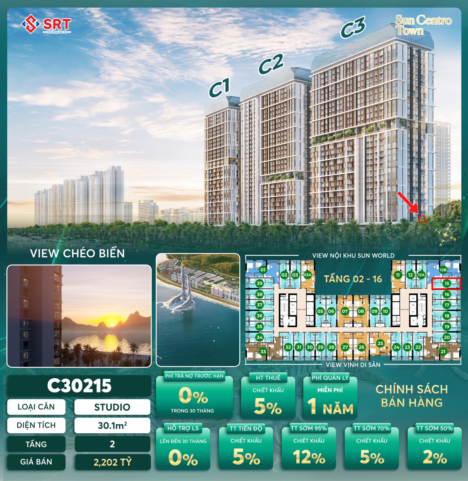Mặt bằng chi căn C30215 Sun Centro Town