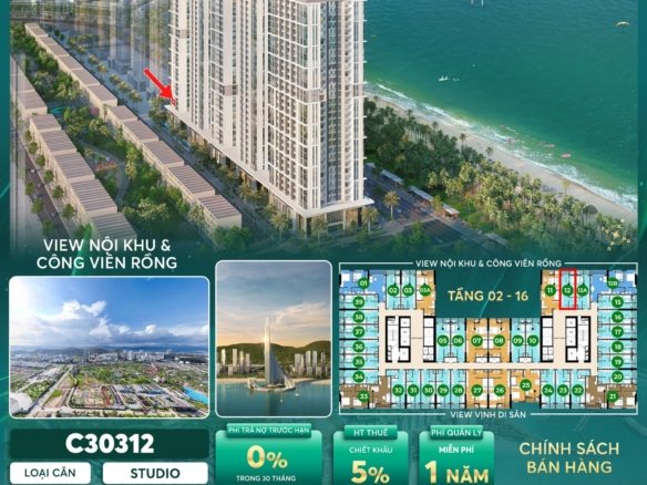 Mặt bằng và giá bán căn Studio Sun centro Town | C30312