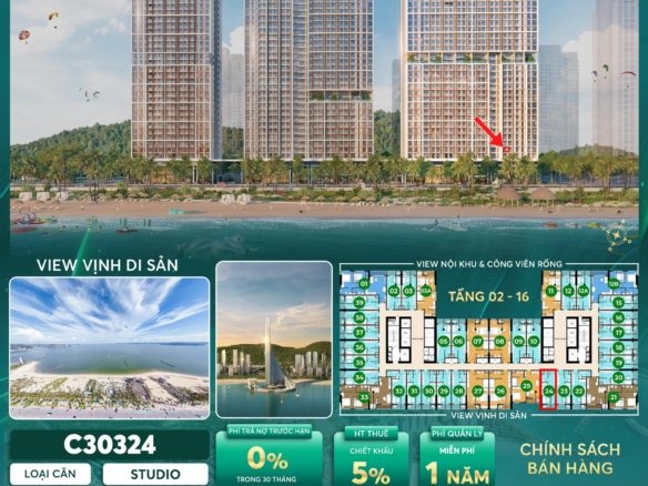 Mặt bằng và giá bán căn Studio Sun centro Town | C30324