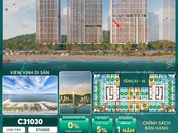 Mặt bằng và giá bán căn Studio Sun centro Town | Mã cãn C31030