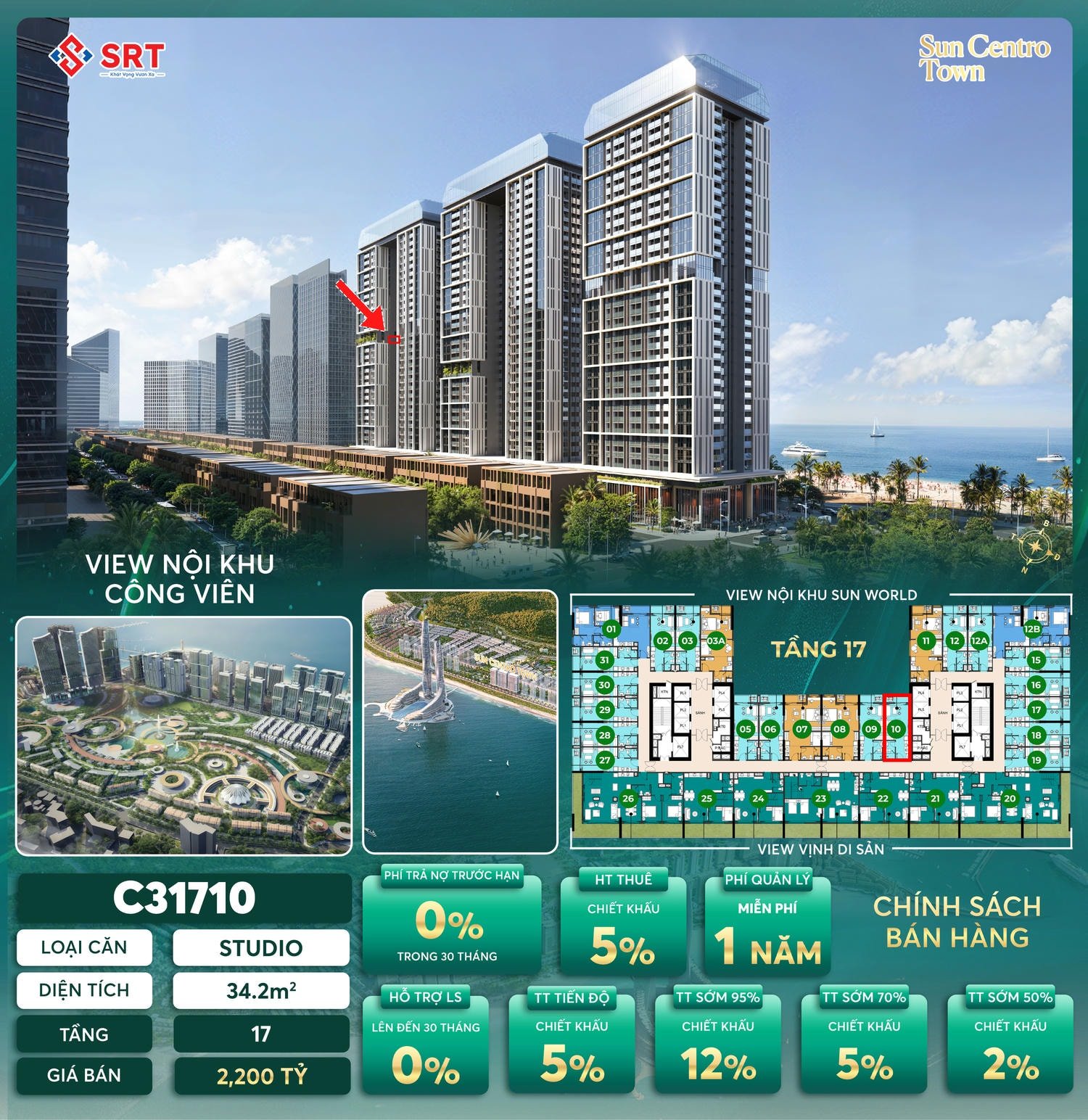Mặt bằng và giá bán căn Studio Sun centro Town Hạ Long | Mã cãn c31710